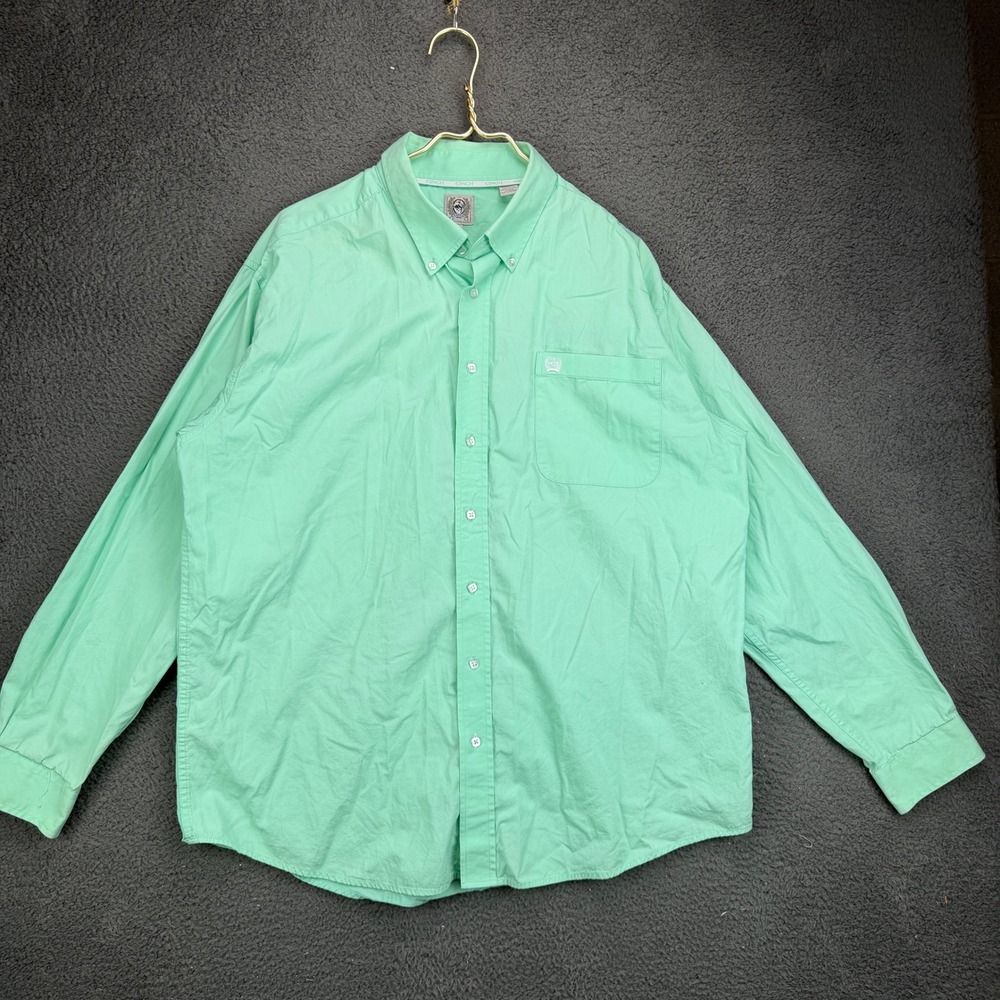Cinch Mens Large Mint Green Long Sleeve Button Down Cotton Western Shirt L